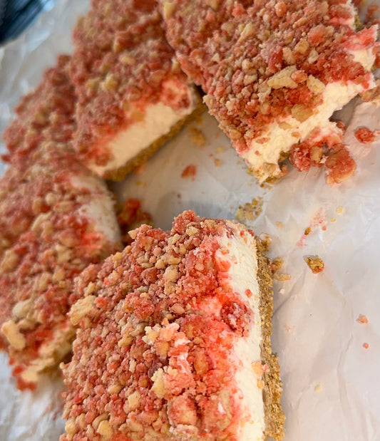 Strawberry Crunch Cheesecake Bars